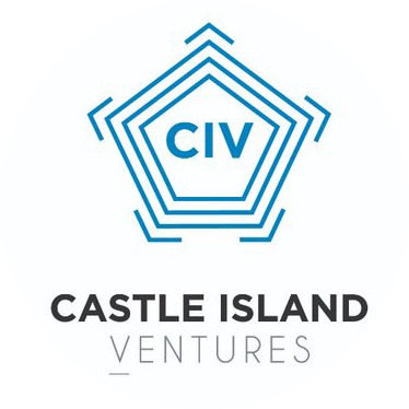 Logo of Castle Island Ventures, features a blue pentagonal design with "CIV" in the center. Below the pentagon, the text "CASTLE ISLAND VENTURES" is written in black, uppercase letters. The entire design is on a white, circular background.